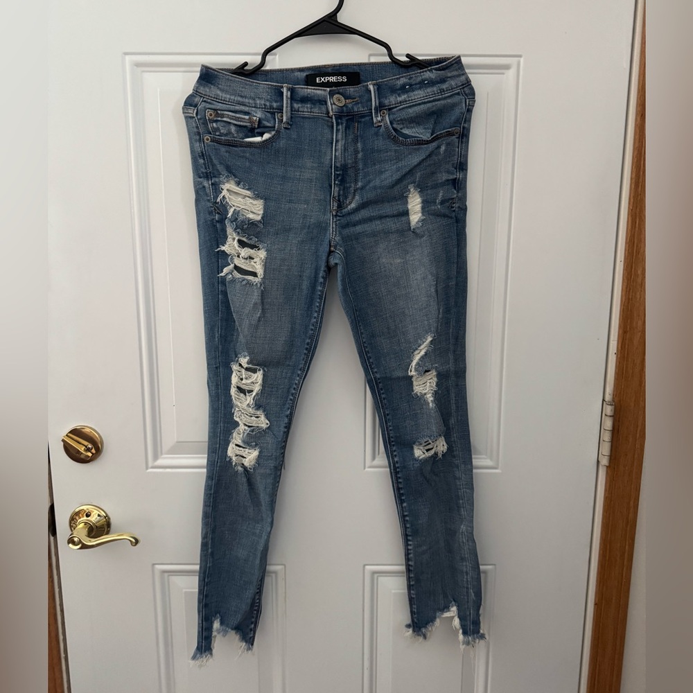 Express Ripped Ankle Jeans in Blue